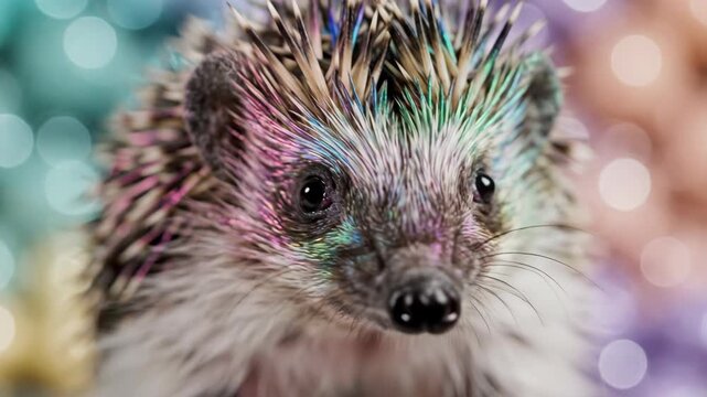 Colorful hedgehog close-up portrait animal.