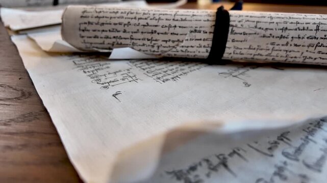 Ancient parchment manuscript displaying historical English text and a wax seal