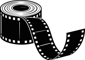 Fototapeta premium rolled film strip icon black silhouette isolated on white background