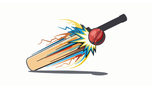 Cricket bat and ball motion vector with speed trail sports action