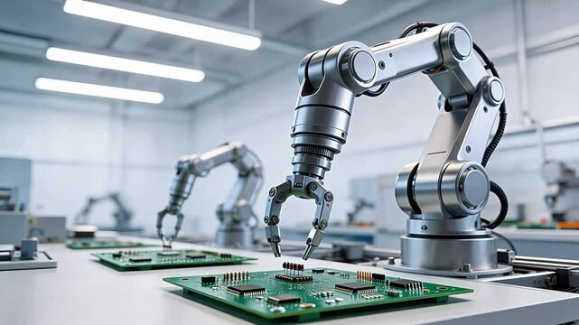 Robotic arms assembling circuit boards