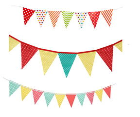 Obraz premium Vibrant collection of colorful party bunting banners with diverse patterns for celebration themes.