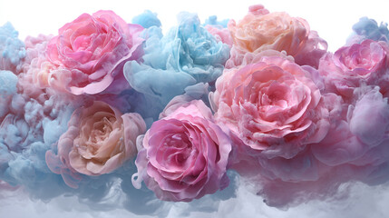 Fototapeta premium A horizontal array of colorful smoky roses in pastel hues.