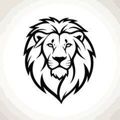 Obraz premium A fierce illustration of a lion's head rendered in bold black and white. The mane and facial features are stylized. It has a round, beige background
