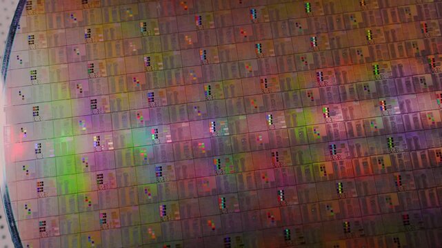 Silicon wafer for manufacturing semiconductor of integrated circuit.Electronic circuit designs have been built onto the wafers using micromaching including photolithography