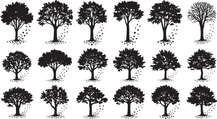 Fototapeta premium set of autumn tree silhouettes flat design vector illustration