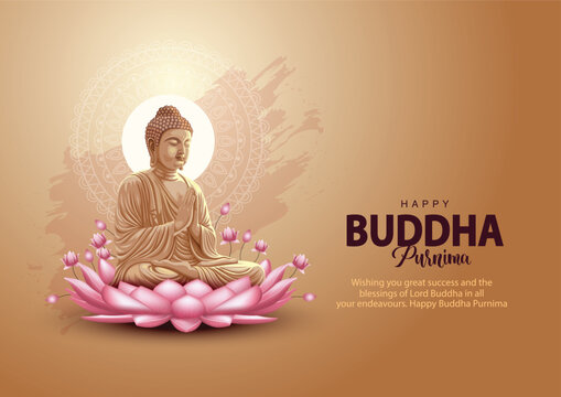 Happy Vesak Day, Buddha Purnima wishes greetings with buddha and lotus illustration. Can be used for poster, banner, logo, background, greetings, print design. abstract illustration design.