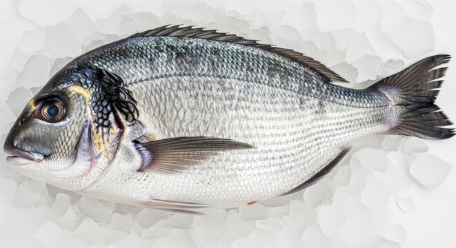 Freshly caught sea bream fish on ice.