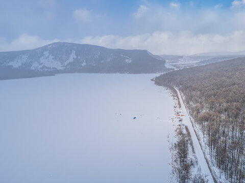 Snowy Winter Landscape at Usu Langzi Lake in Arxan