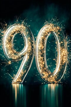 A Joyful Celebration of Ninety Years Colorful Fireworks Light Up the Night Sky in Festivity