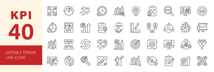 KPI icon set. Key Performance Indicator icon collection. Editable line icons. Vector illustration.