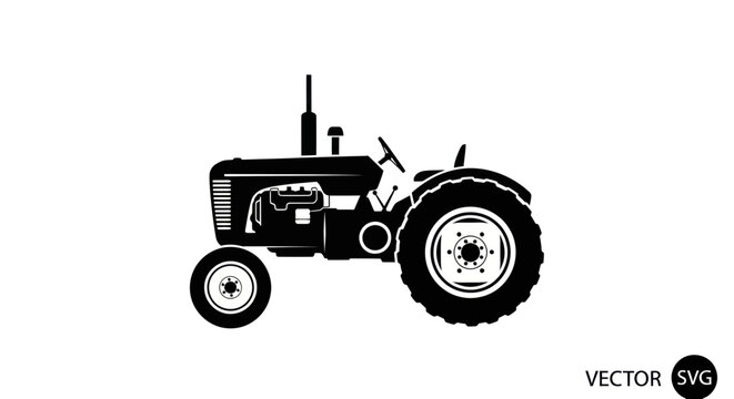 Vintage Tractor Silhouette, Agricultural Vehicle Icon, Farm Equipment Vector Art