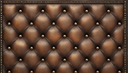 Fototapeta premium Luxurious Antique Sepia Padded Fabric with Diamond Pattern and Decorative Leather Background