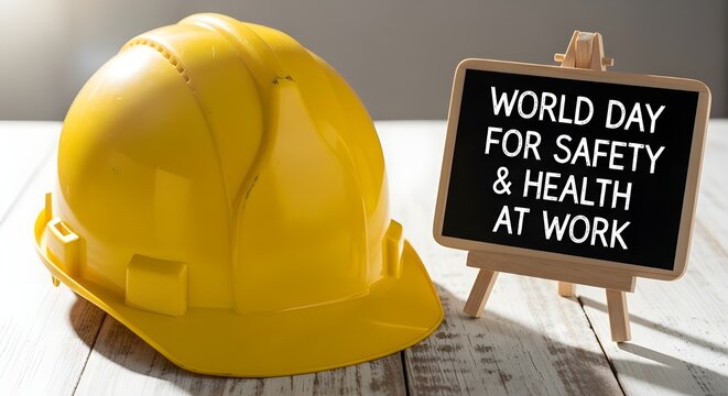 World Day for Safety and Health at Work with Yellow Hard Hat