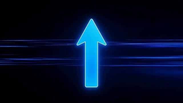 Blue glowing arrow on dark background