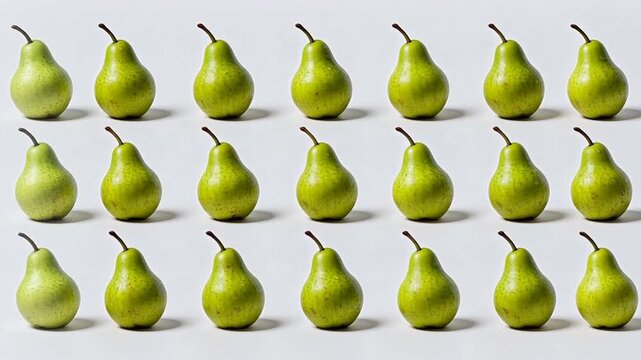 Green pears arranged in rows