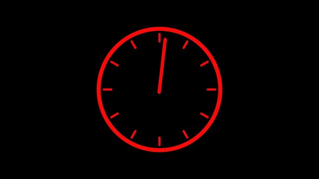 watch animation on black background with alpha channel. Clock icon flat style 24 hours day fast speed with moving timer clock rotation.