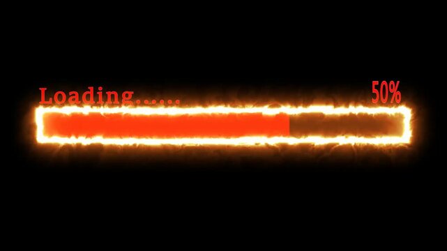  loading bar animation counting from 0 to 100 percent with glowing progress effect on black background symbolizing digital update, charge, download, and modern progress concept.