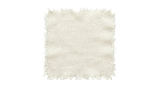 Square piece of frayed white linen on transparent background