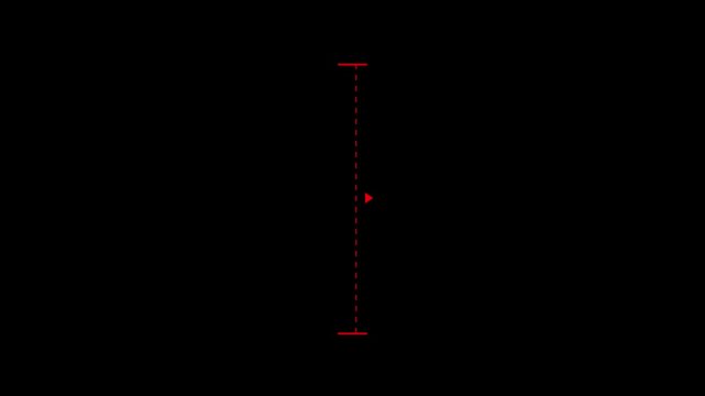 Red vertical dotted line measuring height animation, alpha channel. Motion graphics of line direction concept