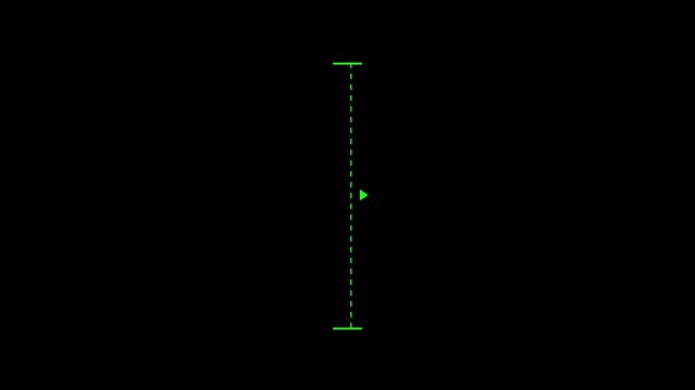 Green vertical dotted line measuring height animation, alpha channel. Motion graphics of line direction concept