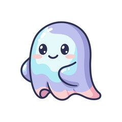 Obraz premium Cute Kawaii Ghost Character, Adorable Spooky Spirit, Cartoon Illustration