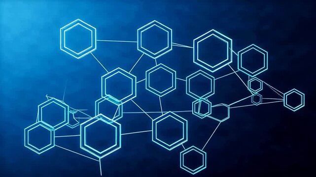 Abstract hexagonal network on blue background