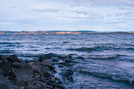 Lake Mj&oslash;sa with a view towards Ringsaker in late summer.