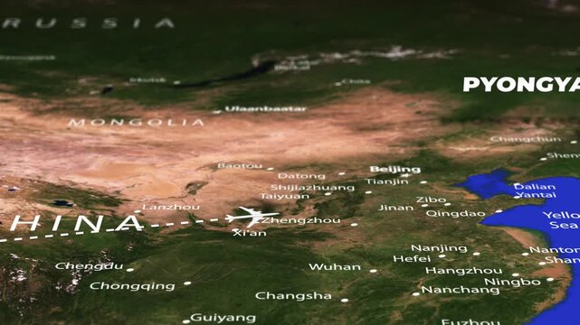 Flight From New Delhi INDIA to Pyongyang NORTH KOREA with flag pins