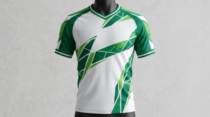 White Green Geometric Sports Jersey Mockup Modern Athletic Shirt Design Front View
