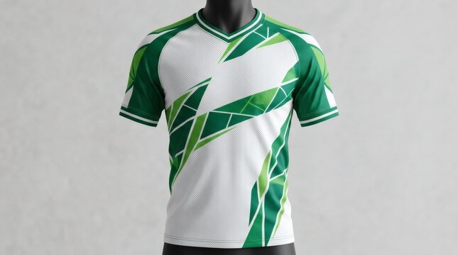 White Green Geometric Sports Jersey Mockup Modern Athletic Shirt Design Front View
