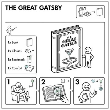 How to Read The Great Gatsby Minimalist IKEA Instruction Manual Art - Book Components