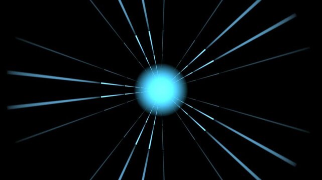 Tachyon warp drive blue light speed effect with radiating light beams and energy orb for science fiction background