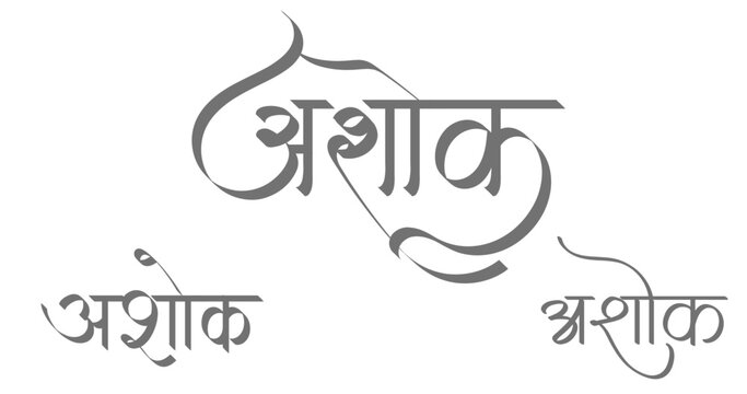 hindi calligraphy devanagari script ashok name text design typography indian language traditional font art graphic element vector
