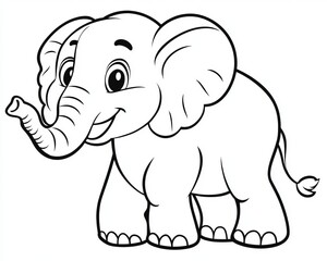 Fototapeta premium Charming Cartoon Elephant Outline for Children s Books, Cute and Friendly Character Design