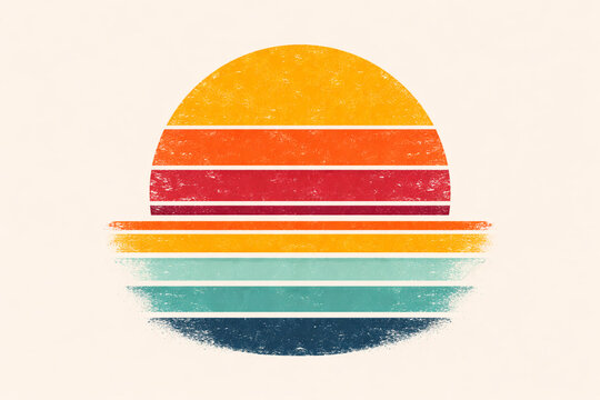 retro sunset with striped gradient design, vintage sunset illustration, retro stripe sunset, 80s sunset aesthetic, synthwave sunset design, neon gradient sunset, retro horizon stripes, vaporwave sunse