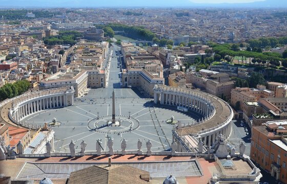 Famous Saint Peter's Square in Vatican and aerial view of the city