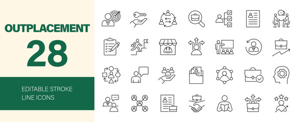 Outplacement icon set. Editable line icons. Vector illustration.
