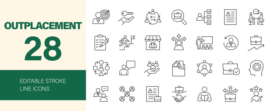 Outplacement icon set. Editable line icons. Vector illustration.