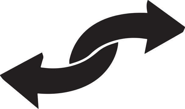 A black and white graphic of two arrows pointing in opposite directions in a curved shape