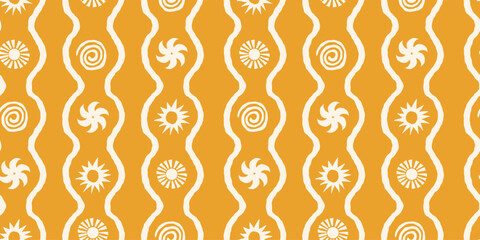 Vector hand drawn seamless pattern graphics with silhouette summer and vacation illustrations, print design template, tropical illustrations, frames and borders in simple trendy naive cut out style  © venimo