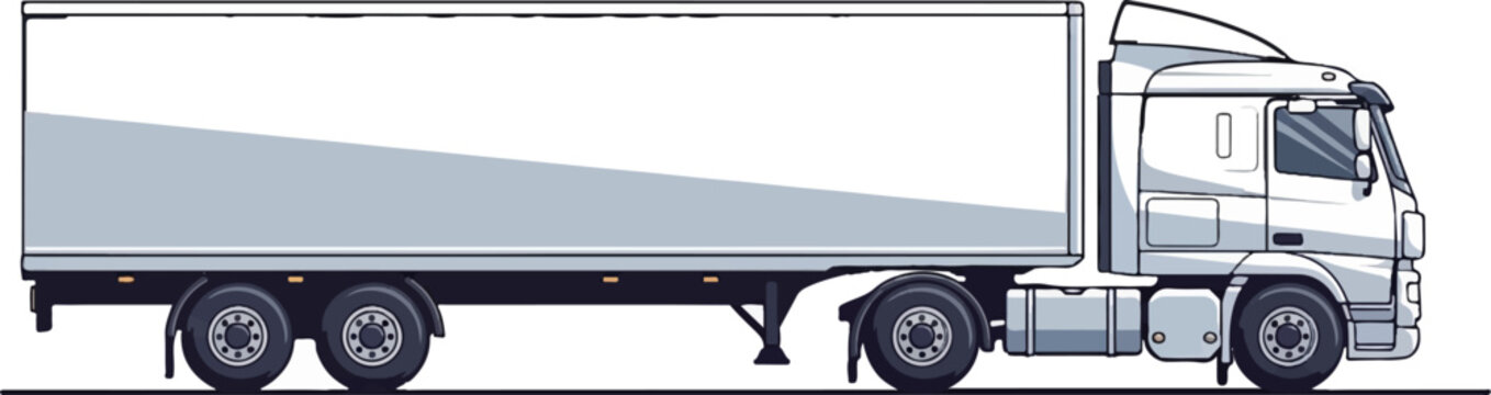 A side view illustration of a white semi-trailer truck with a large cargo box