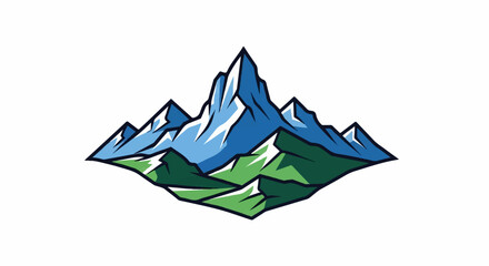 Obraz premium Stylized mountain peaks with snow-capped summits and green foothills