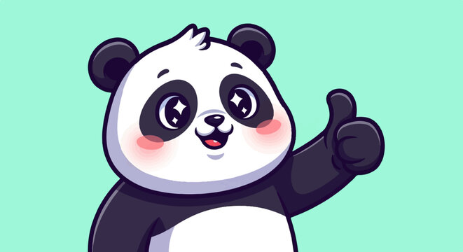 Cartoon panda giving a thumbs-up with a happy expression and sparkling eyes
