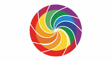 Obraz premium Swirling rainbow segments form a circular aperture on white