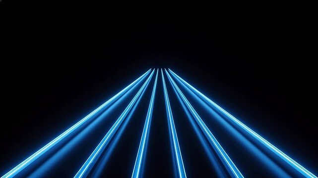 Blue neon light beams converging