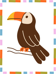 Naklejka premium Toucan Perched On Branch in Tropical Frame