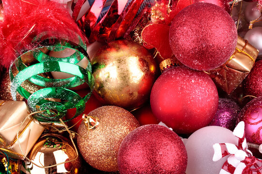 Luxury Christmas bauble tree decorations close up