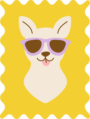 Obraz premium Llama Wearing Sunglasses Postage Stamp Cartoon