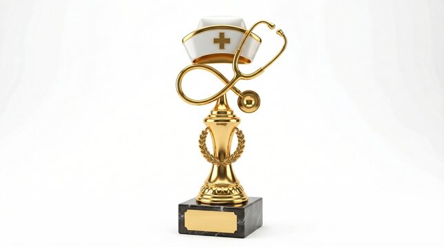 Golden Nurse Trophy with Stethoscope and Cap, Healthcare Award